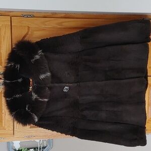 Elegant Brown Real Fur-Trimmed Women's Coat